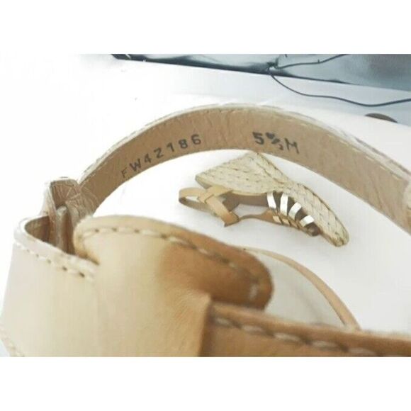 Stuart Weitzman Espadrilles Wedge Heels 5.5M Tan Gold Leather T-Strap Huarache - Picture 10 of 10